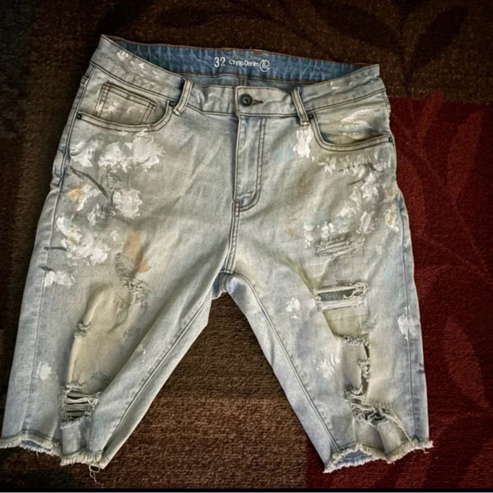 Crysp Denim Shorts size 32 light wash  distressed